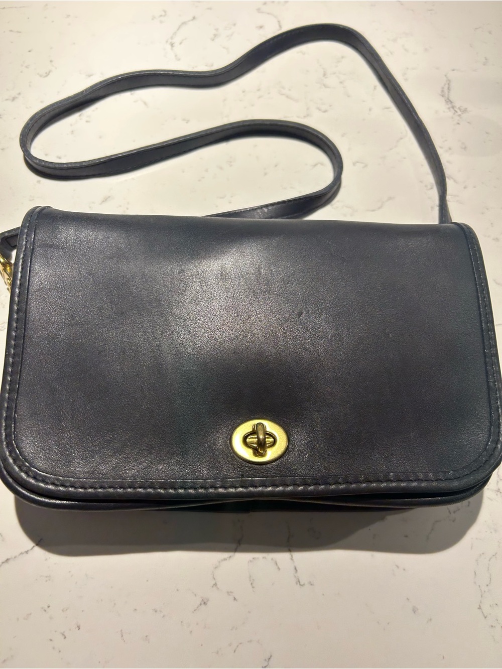Vintage COACH Penny Pocket Purse 9755 Navy Blue Leather Crossbody Bag - Picture 2 of 7